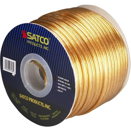 Satco 93-165 Lamp And Lighting Bulk Wire; 16/2 SPT-2 105C; 250 Foot/Spool; Clear Gold