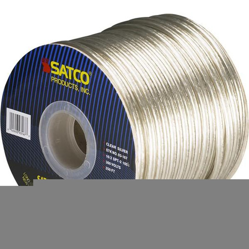 Satco 93-167 Lamp And Lighting Bulk Wire; 16/2 SPT-2 105C; 250 Foot/Spool; Clear Silver