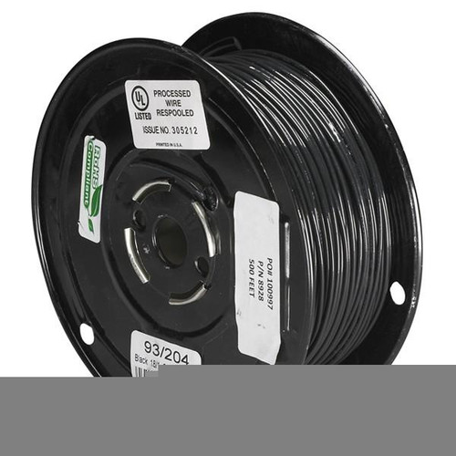 Satco 93-204 Lighting Bulk Wire; 18/1 Solid 105C AWM TFN-PVC; Nylon; 500 Foot/Spool; Black