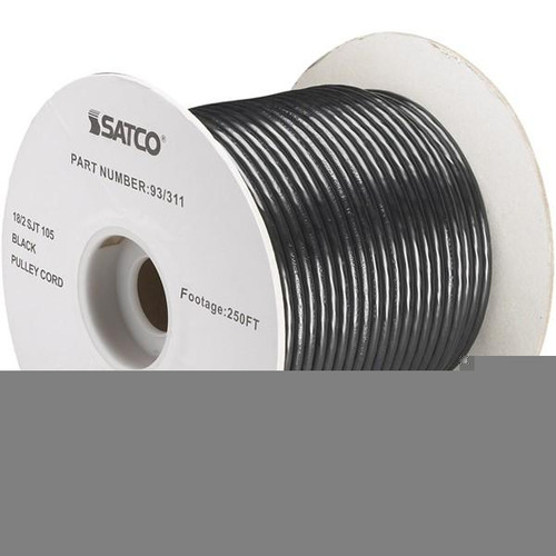 Satco 93-311 Pulley Bulk Wire; 18/2 SJT 105C Pulley Cord; 250 Foot/Spool; Black