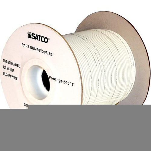 Satco 93-321 Lighting Bulk Wire; 18/1 Stranded AWM UL 3321 150C; 500 Foot/Spool; White