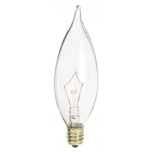 Satco S3275-TF 40 Watt CA9 1/2 Incandescent; Clear; 1500 Average rated hours; 370 Lumens; Candelabra base; 120 Volt; Shatter Proof
