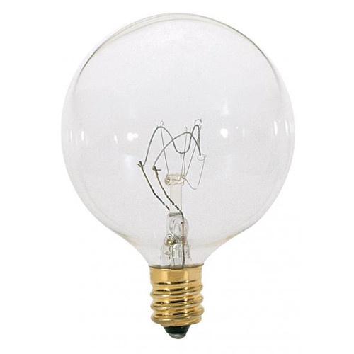 Satco S3822-TF 25 Watt G16 1/2 Incandescent; Clear; 1500 Average rated hours; 232 Lumens; Candelabra base; 120 Volt; Shatter Proof