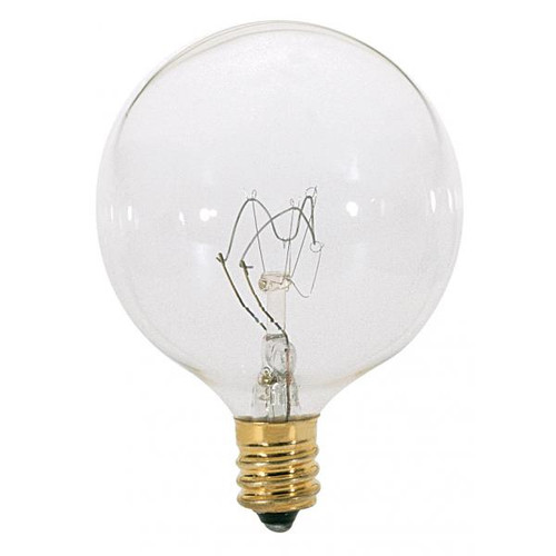 Satco S3823-TF 40 Watt G16 1/2 Incandescent; Clear; 1500 Average rated hours; 384 Lumens; Candelabra base; 120 Volt; Shatter Proof