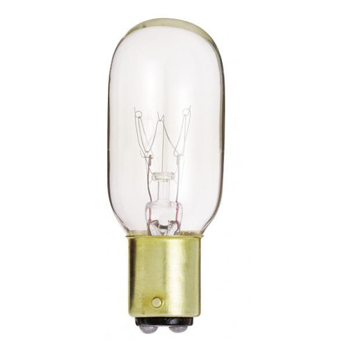 Satco S3906-TF 15 Watt T7 Incandescent; Clear; 2500 Average rated hours; 95 Lumens; DC Bay base; 130 Volt; Shatter Proof