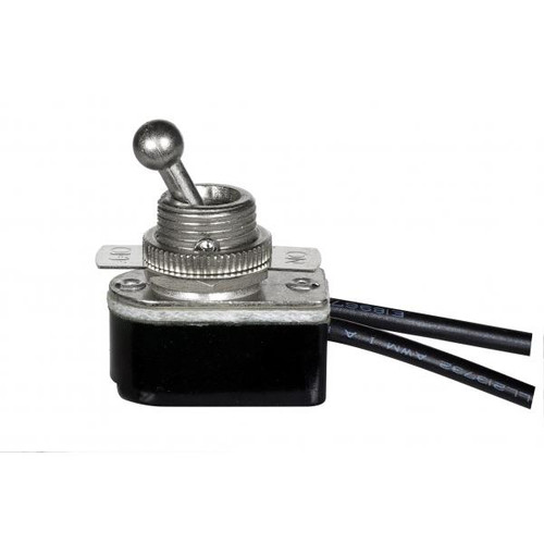 Satco 80-2317 On-Off Metal Toggle Switch; Single Circuit; 6A-125V; 3A-250V Rating; 9" Leads; Nickel Finish