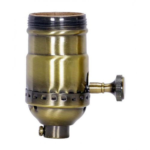Satco 80-2357 On-Off Turn Knob Socket With Removable Knob; 1/8 IPS; 3 Piece Stamped Solid Brass; Antique Brass Finish; 250W; 250V; Uno Thread