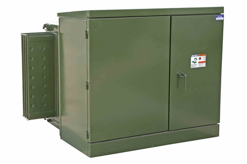 Larson Electronics 500 KVA Pad Mount Transformer - 4160V Delta Primary, 480Y/277 Wye-N Secondary - KNAN/Bell Green - MT-PML-R2-3P-DNF-500KVA-YE-LT-DF-A-6-CB-AZ-2ZZ-M1