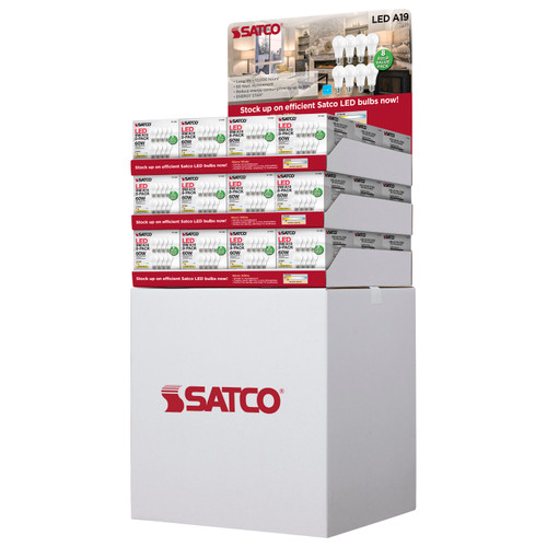 Satco D2104 Display Unit Containing 36 pieces of S11460; 9 Watt; A19 LED; 2700K; Non-Dimmable; E26; 80 CRI