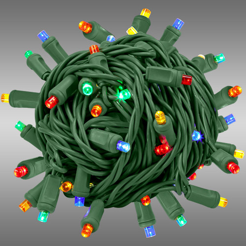 Christmas Lite Co. LS-CMS-10079 LED Christmas String Lights - 17 ft. - (50) Wide Angle Multi-Color LED's - 4 in. Bulb Spacing - Green Wire