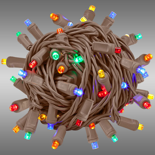 Christmas Lite Co. LS-CMS-10029 LED Christmas String Lights - 26 ft. - (50) Wide Angle Multi-Color LED's - 6 in. Bulb Spacing - Brown Wire