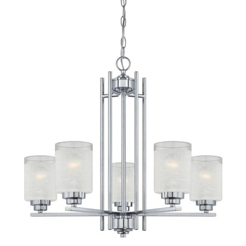 Westinghouse 63441A 5 Light Chandelier Chrome Finish White Linen Glass and Translucent Band