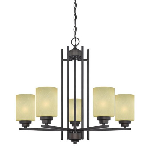 Westinghouse 63443B 5 Light Chandelier Oil Rubbed Bronze Finish Amber Harvest Glass