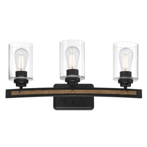 Westinghouse 6128700 3 Light Wall Fixture Matte Black Finish with Barnwood Accents Clear Seeded Glass