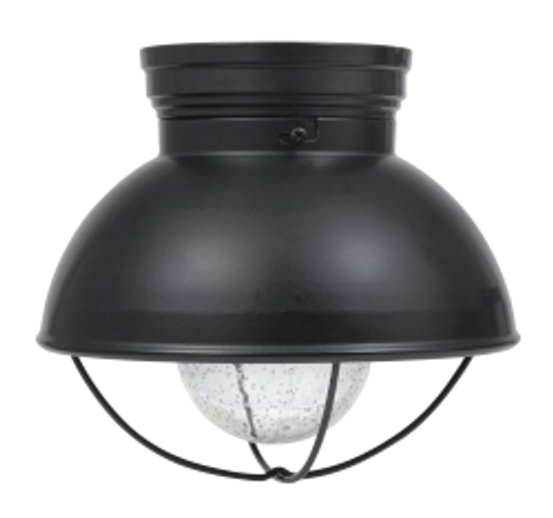 Sylvania BARNCAGEFLUSH1209SGBLVID 2/CS 1/SKU Glass and metal flush mount, 1 LED A19 800lm filament lamp included 60051