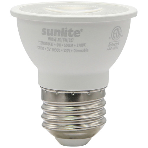 Sunlite 80437-SU MR16/LED/6W/927 E26 Base 35¡ 120V Dimmable CRI90 2700K