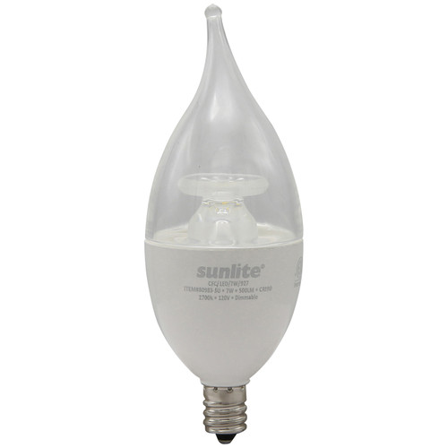 Sunlite 80983-SU CFC/LED/7W/927 CA12 Clear Flame Tip E12 Base Dimmable Energy Star 90CRI 2700K
