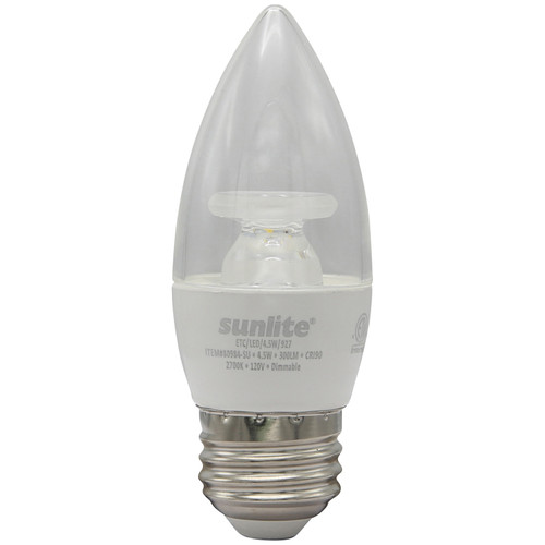 Sunlite 80984-SU ETC/LED/4.5W/927 CA11 Clear Flame Tip E26 Base Dimmable Energy Star 90CRI 2700K