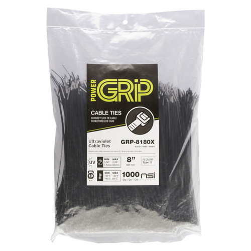 NSI Industries GRP-8180X 8Ó, Black General Purpose 18lb Cable Ties, 1000 Bulk Pack