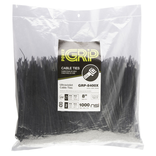 NSI Industries GRP-8400X 8Ó, Black General Purpose 40lb Cable Ties, 1000 Bulk Pack