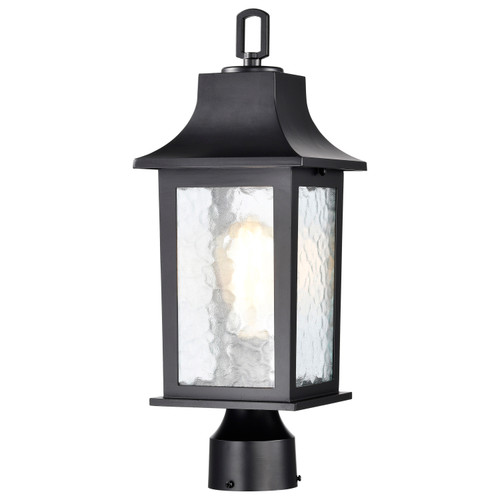 Nuvo 60-5957 STILLWELL 1LT OUTDOOR POST Stillwell Outdoor Post Lantern 1 Light Matte Black Finish Water Glass