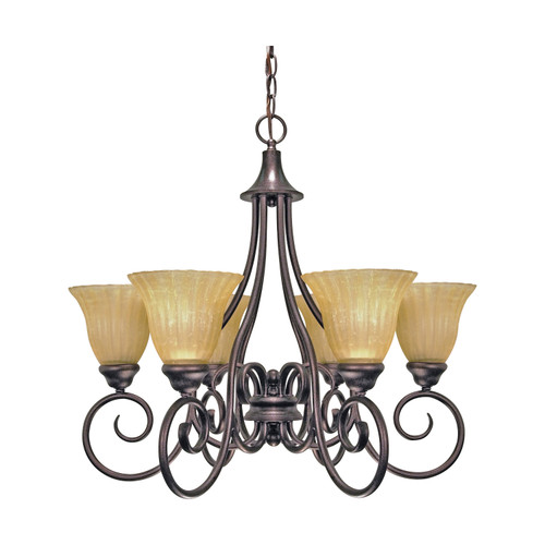 Nuvo 60-010 MOULAN 6 LT CHANDELIER Moulan 6 Light 25 in. Chandelier with Champagne Linen Washed Glass (Discontinued)