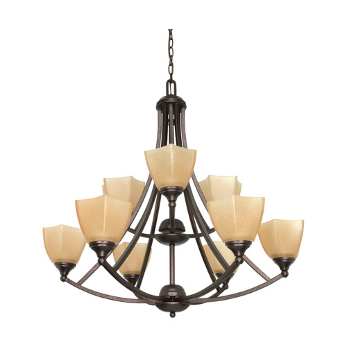 Nuvo 60-063 NORMANDY 9 LT CHANDELIER Normandy 9 Light 32 in. Chandelier with Champagne Linen Washed Glass (Discontinued)