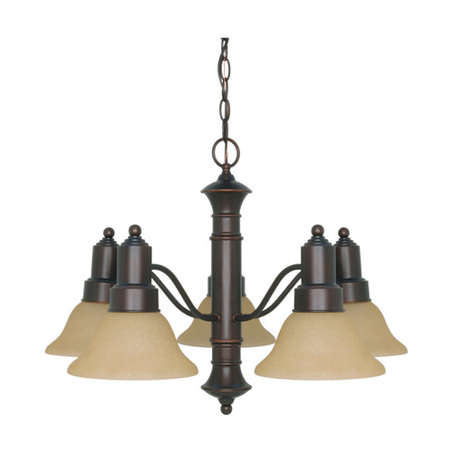 Nuvo 60-1253 GOTHAM 5 LT CHANDELIER Gotham 5 Light 25 in. Chandelier with Champagne Linen Washed Glass (Discontinued)