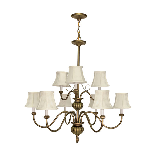 Nuvo 60-140 VANGUARD 9 LT CHANDELIER Vanguard 9 Light 34 in. Chandelier 2 Tier with Ecru Diamond Shades (Discontinued)