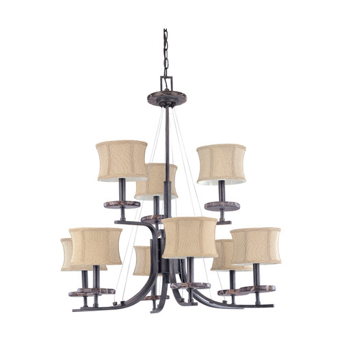 Nuvo 60-1443 MADISON 9 LT CHANDELIER Madison 9 Light 2 Tier 32 in. Chandelier with Fabric Shades (Discontinued)