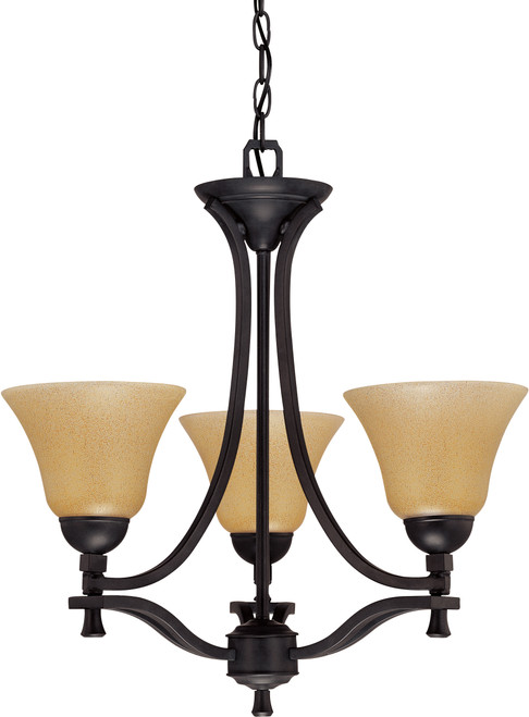 Nuvo 60-1721 DAKOTA 1TIER 3LT CHANDELIER Dakota 3 Light 21 in. Chandelier with Toasted Honey Glass (Discontinued)