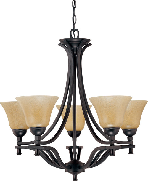 Nuvo 60-1722 DAKOTA 1TIER 5LT CHANDELIER Dakota 5 Light 26 in. Chandelier with Toasted Honey Glass (Discontinued)
