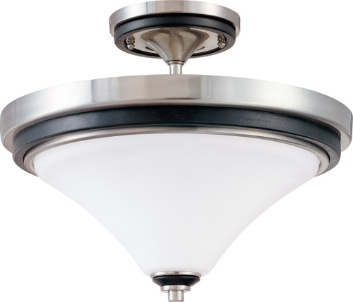 Nuvo 60-1747 KEEN 2 LT SEMI-FLUSH Keen 2 Light Semi-Flush Dome with Satin White Glass (Discontinued)