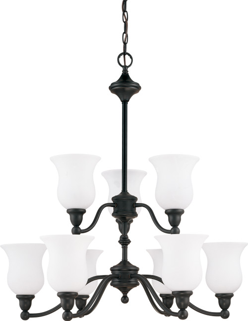 Nuvo 60-1783 GLENWOOD 9 LT CHANDELIER Glenwood 9 Light 2 Tier 33 in. Chandelier with Satin White Glass (Discontinued)