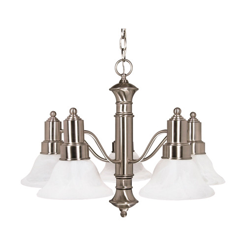 Nuvo 60-189 GOTHAM 5 LT CHANDELIER Gotham 5 Light 25 in. Chandelier with Alabaster Glass Bell Shades (Discontinued)