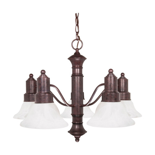 Nuvo 60-191 GOTHAM 5 LT CHANDELIER Gotham 5 Light 25 in. Chandelier with Alabaster Glass Bell Shades (Discontinued)