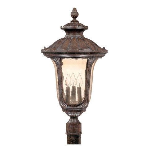 Nuvo 60-2011 BEAUMONT 3 LT POST LANTERN Beaumont 3 Light Large Post Lantern with Amber Water Glass (Discontinued)