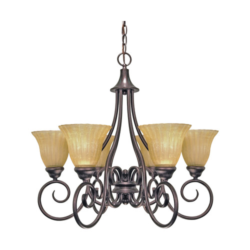 Nuvo 60-2403 MOULAN ES 6 LT CHANDELIER Moulan ES 6 Light Chandelier with Champagne Linen Glass Lamp Included (Discontinued)