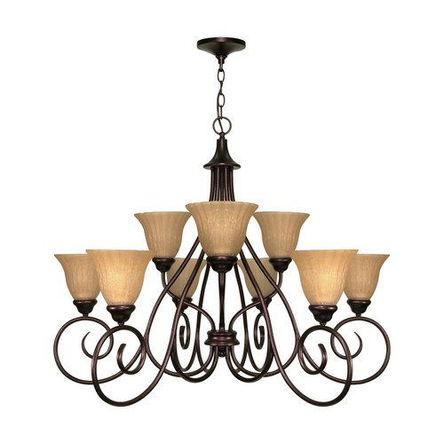 Nuvo 60-2404 MOULAN ES 9 LT CHANDELIER Moulan ES 9 Light Chandelier 2 Tier with Champagne Linen Glass Lamp Included (Discontinued)