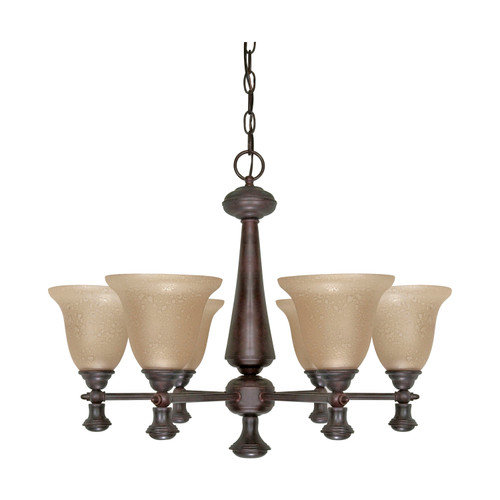 Nuvo 60-2415 MERICANA ES 6 LT CHANDELIER Mericana ES 6 Light Chandelier with Amber Water Glass Lamp Included (Discontinued)