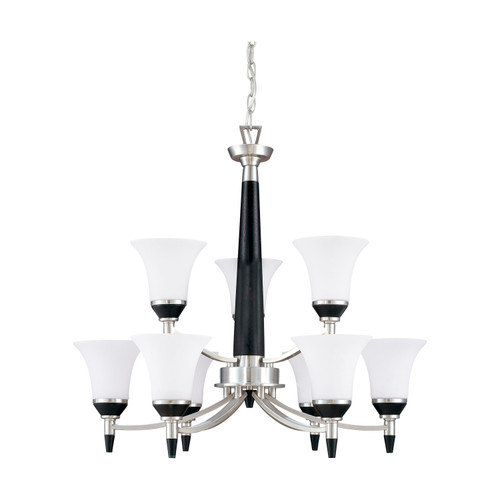 Nuvo 60-2456 KEEN ES 2 TIER 9 LT CHANDELIER Keen ES 2 Tier 9 Light Chandelier with Satin White Glass Lamp Included (Discontinued)