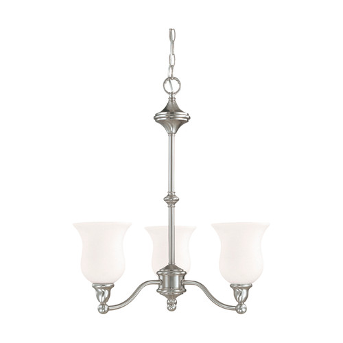 Nuvo 60-2556 GLENWOOD ES 3 LT CHANDELIER Glenwood ES 3 Light Chandelier with Satin White Glass Lamps Included (Discontinued)
