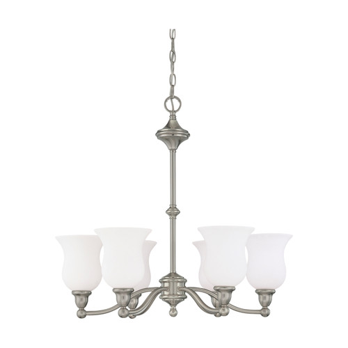 Nuvo 60-2557 GLENWOOD ES 6 LT CHANDELIER Glenwood ES 6 Light Chandelier with Satin White Glass Lamps Included (Discontinued)