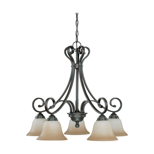 Nuvo 60-2743 MONTGOMERY 5 LT CHANDELIER DN Montgomery 5 Light (arms down) Chandelier with Champagne Linen Glass (Discontinued)