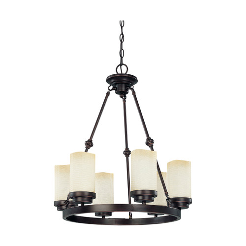 Nuvo 60-2761 LUCERN 6 LT CHANDELIER Lucern 6 Light 20 in. Round Chandelier with Saddle Stone Glass (Discontinued)