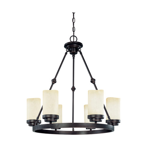 Nuvo 60-2764 LUCERN 6 LT CHANDELIER Lucern 6 Light 26 in. Oval with Saddle Stone Glass (Discontinued)