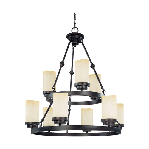 Nuvo 60-2765 LUCERN 9 LT CHANDELIER Lucern 9 Light 2 Tier Round Chandelier with Saddle Stone Glass (Discontinued)