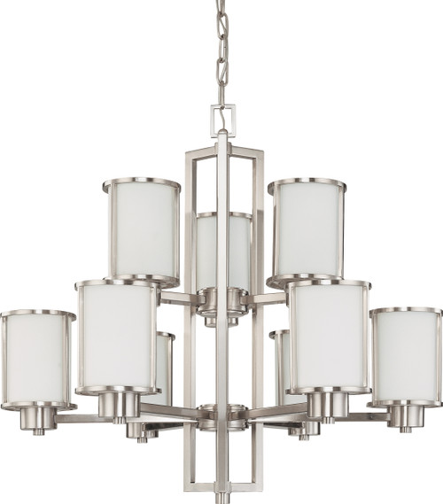 Nuvo 60-2855 ODEON 2TIER 9 LT CHANDELIER Odeon 6 + 3 Light Chandelier with Satin White Glass (Discontinued)