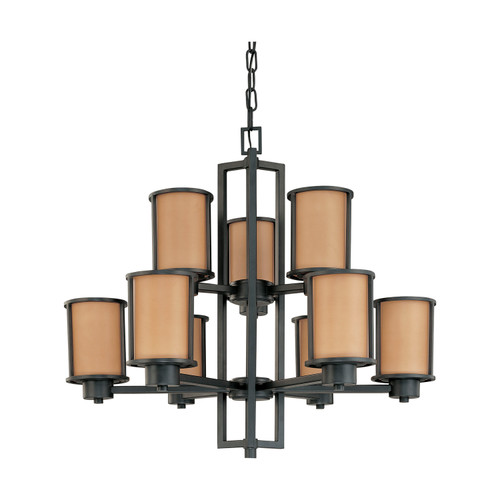 Nuvo 60-2856 ODEON 2TIER 9 LT CHANDELIER Odeon 6 + 3 Light Chandelier with Parchment Glass (Discontinued)