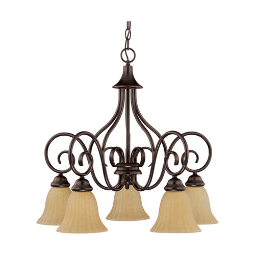Nuvo 60-2891 MOULAN 5 LT CHANDELIER Moulan 5 Light Chandelier Arms Down with Champagne Linen Washed Glass (Discontinued)